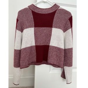 Bell Sleeve Red & White Plaid Crop Sweater XS